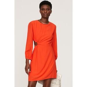 BA&SH Orange Crepe Hourglass Long Sleeves Mini Dress Size Small